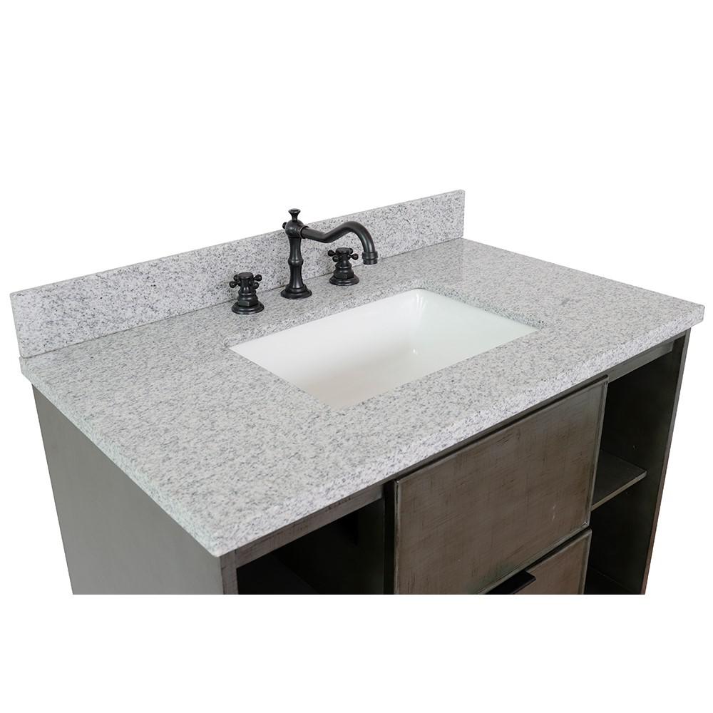 37 Single vanity in Linen Gray finish with Gray granite top and rectangle sink. Picture 7