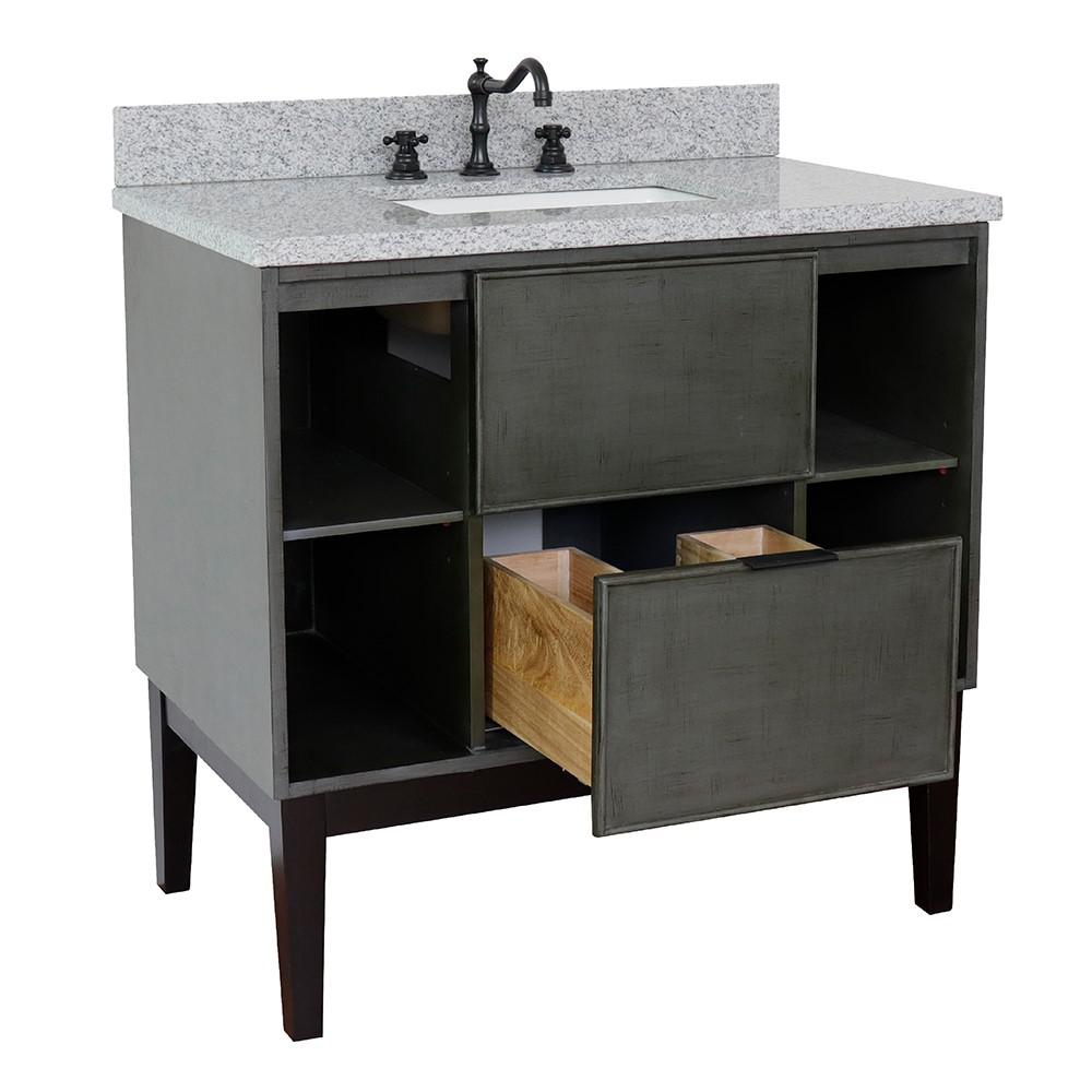 37 Single vanity in Linen Gray finish with Gray granite top and rectangle sink. Picture 8