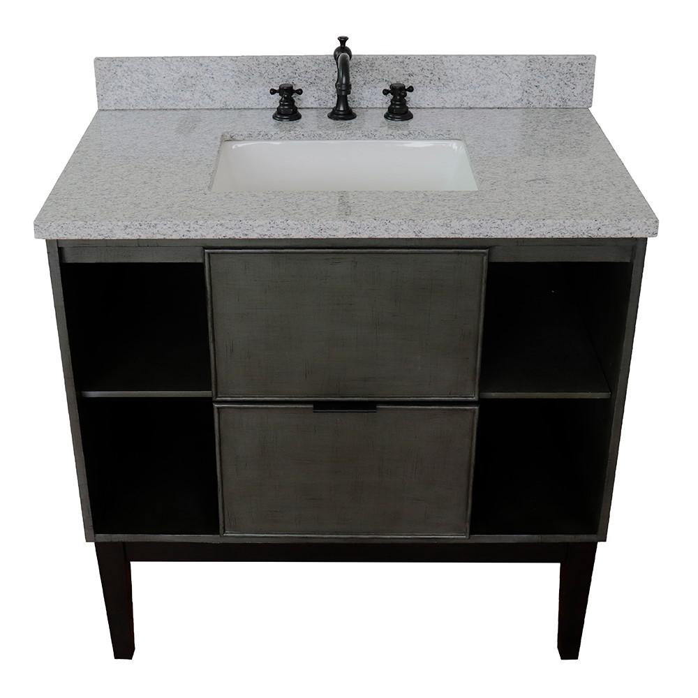 37 Single vanity in Linen Gray finish with Gray granite top and rectangle sink. Picture 10