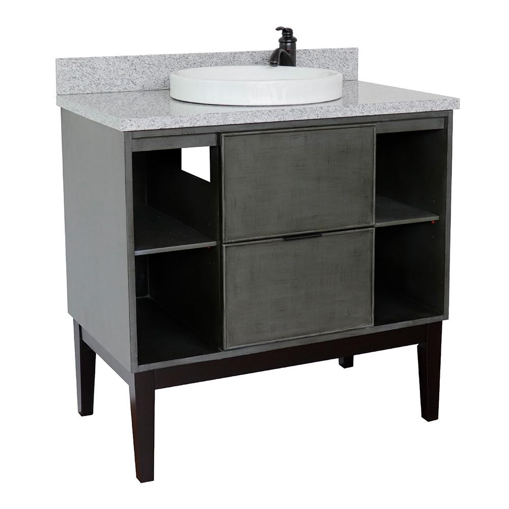 37 Single vanity in Linen Gray finish with Gray granite top and rectangle sink. Picture 15