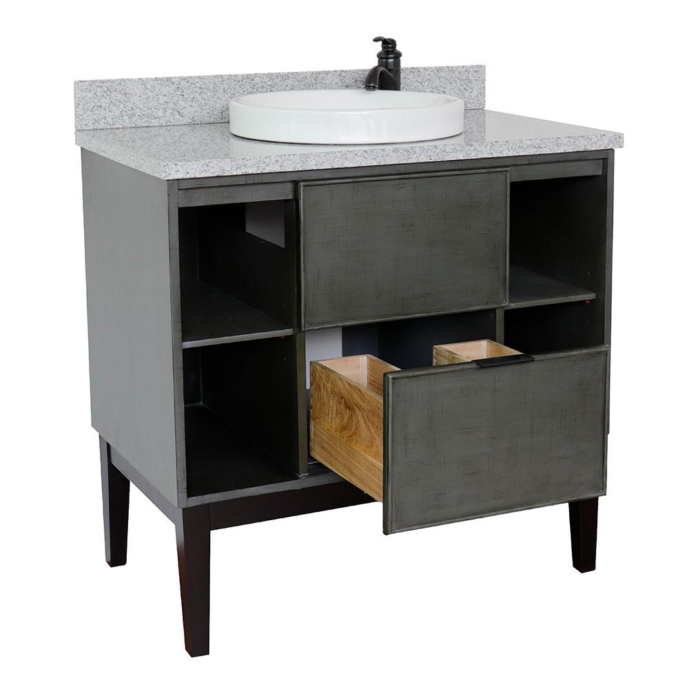 37 Single vanity in Linen Gray finish with Gray granite top and rectangle sink. Picture 19