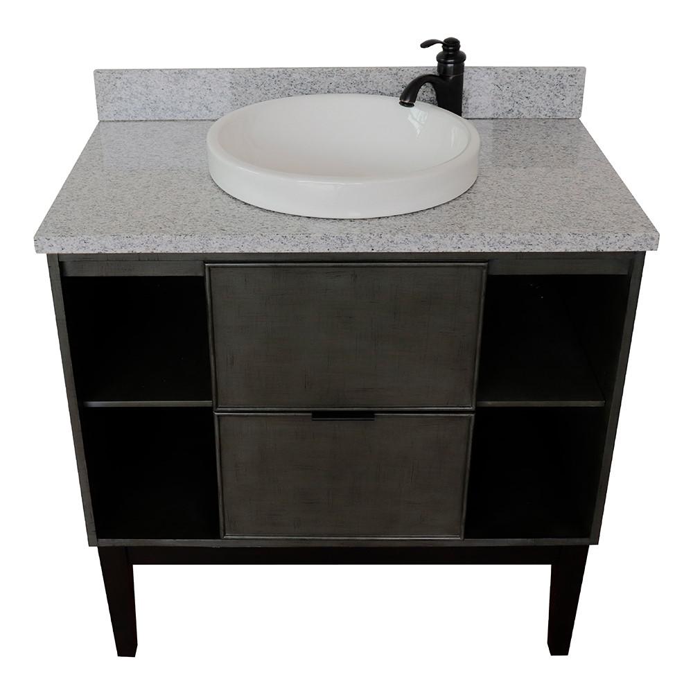 37 Single vanity in Linen Gray finish with Gray granite top and rectangle sink. Picture 21