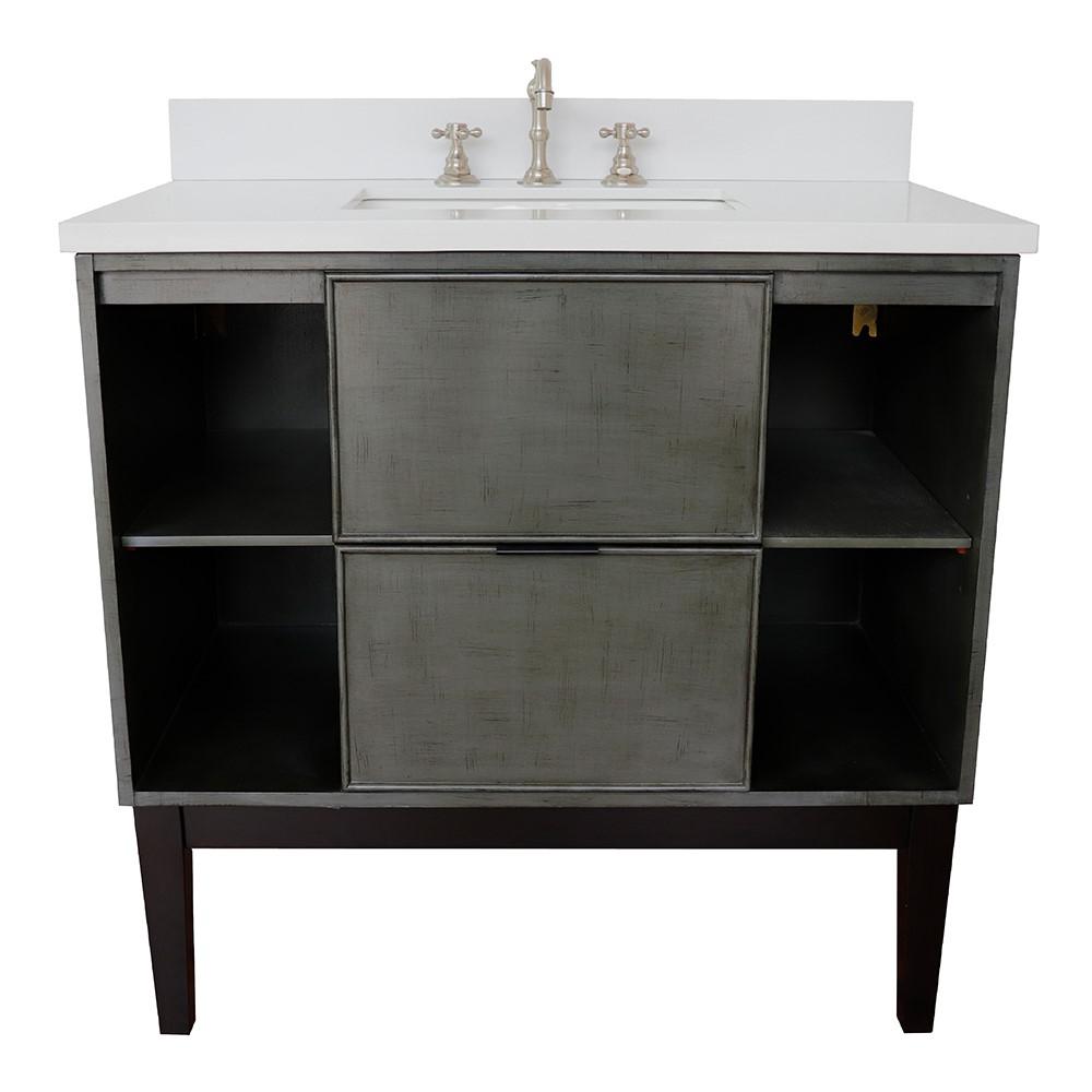 37 Single vanity in Linen Gray finish with White Quartz top and rectangle sink. Picture 6