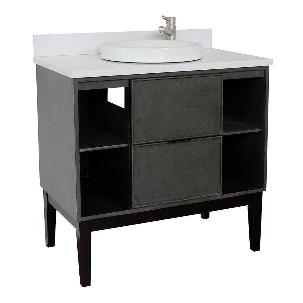 37 Single vanity in Linen Gray finish with White Quartz top and rectangle sink. Picture 15