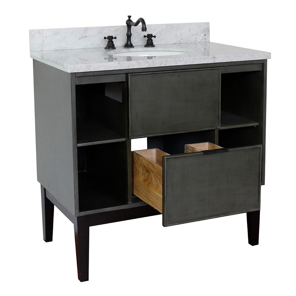 37 Single vanity in Linen Gray finish with White Carrara top and oval sink. Picture 7