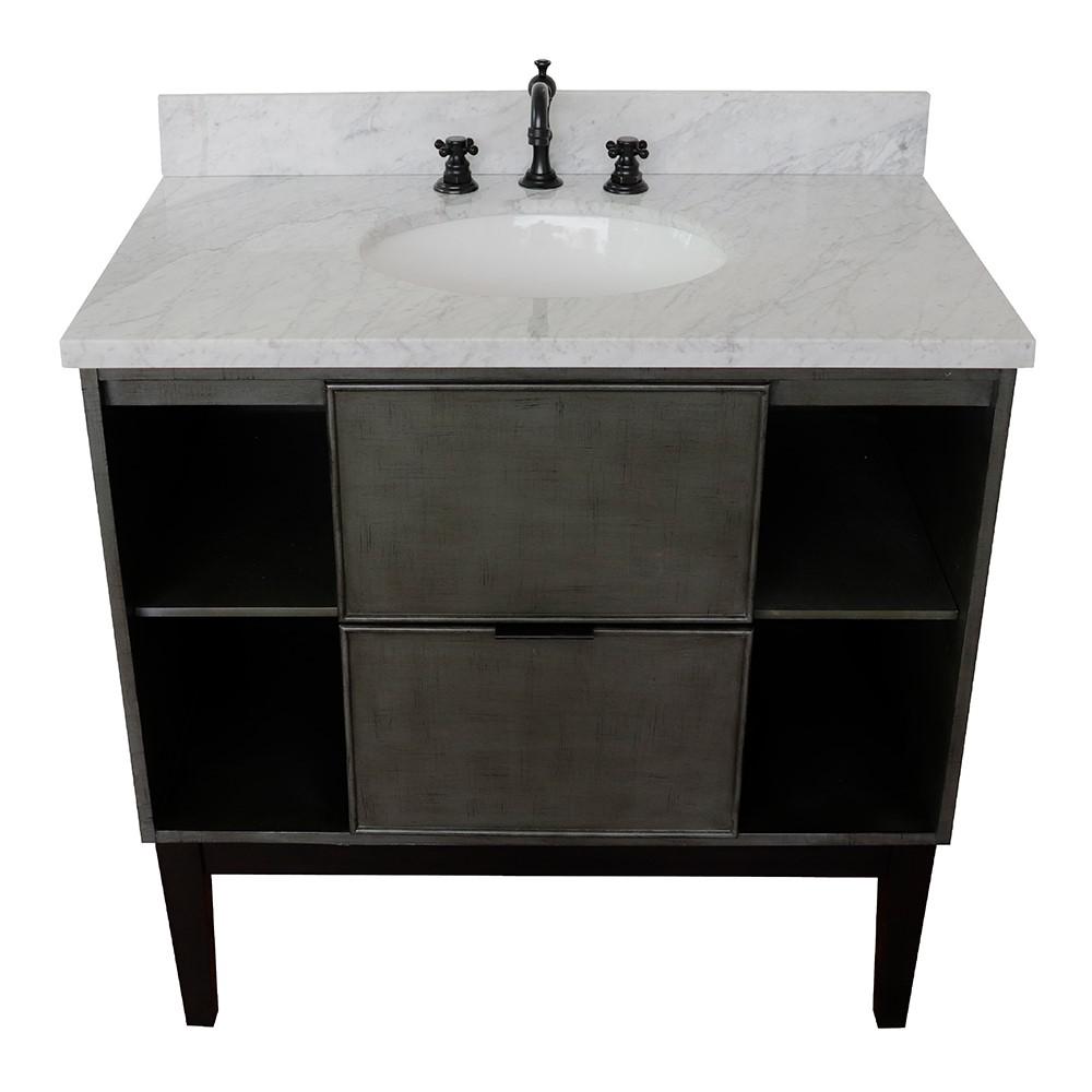 37 Single vanity in Linen Gray finish with White Carrara top and oval sink. Picture 9