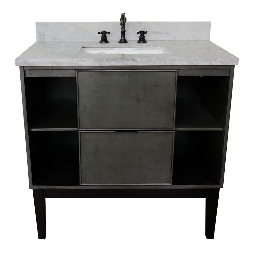 37 Single vanity in Linen Gray finish with White Carrara top and rectangle sink. Picture 6
