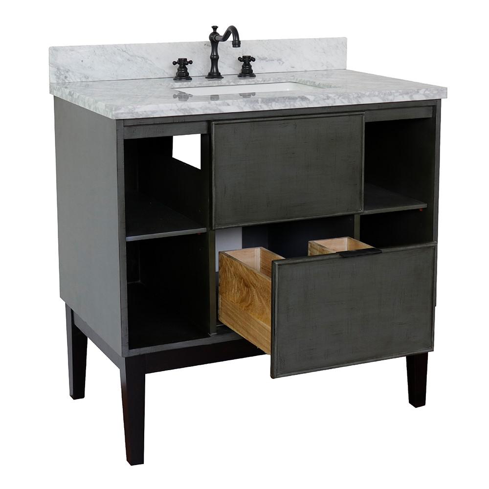 37 Single vanity in Linen Gray finish with White Carrara top and rectangle sink. Picture 8