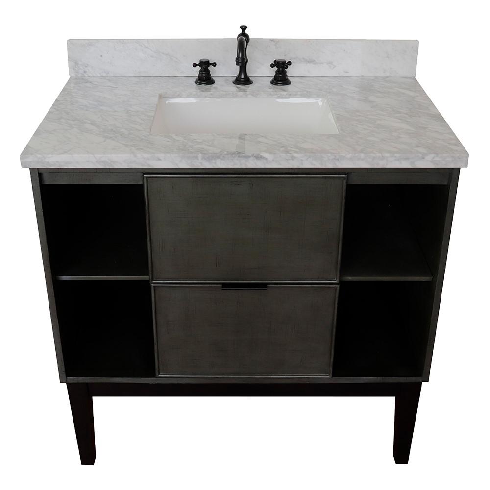 37 Single vanity in Linen Gray finish with White Carrara top and rectangle sink. Picture 10