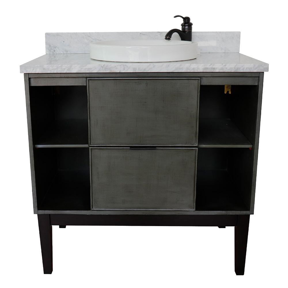 37 Single vanity in Linen Gray finish with White Carrara top and rectangle sink. Picture 17