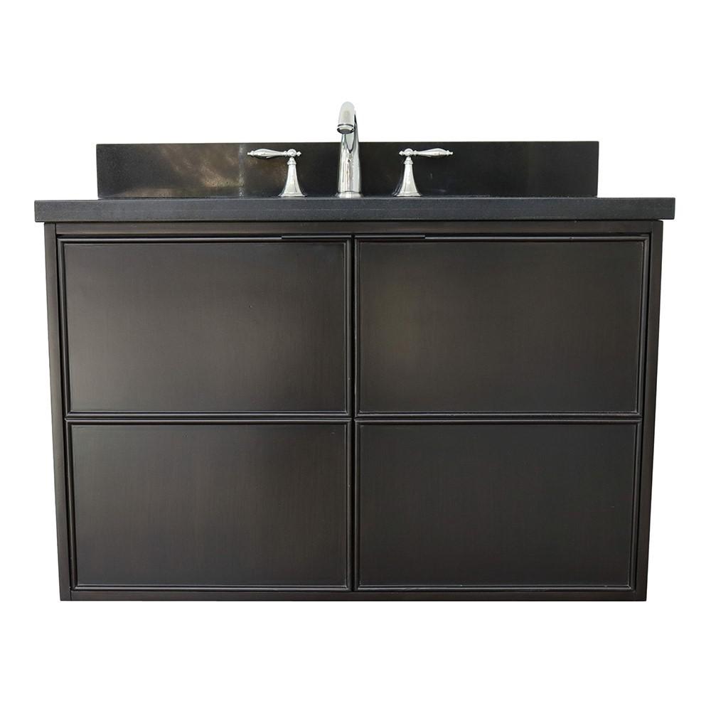 Single wall mount vanity in Cappuccino with Black Galaxy top and oval sink. Picture 3