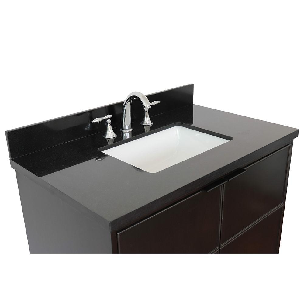 Single wall mount vanity in Cappuccino with Black Galaxy top and rectangle sink. Picture 5