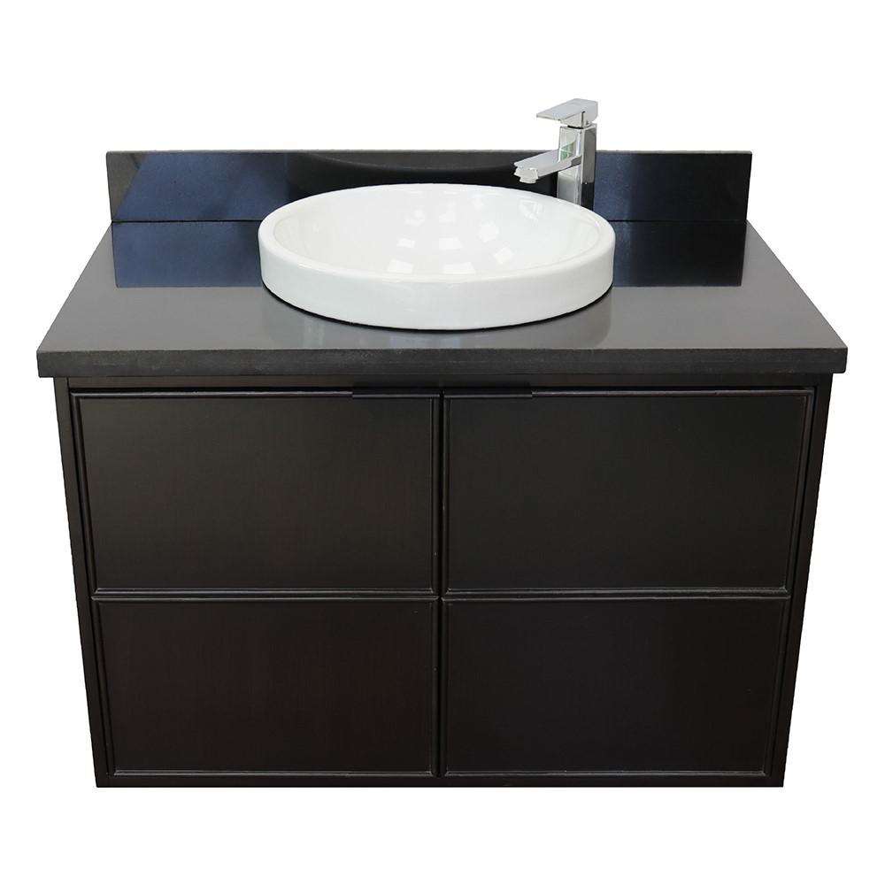 Single wall mount vanity in Cappuccino with Black Galaxy top and rectangle sink. Picture 16