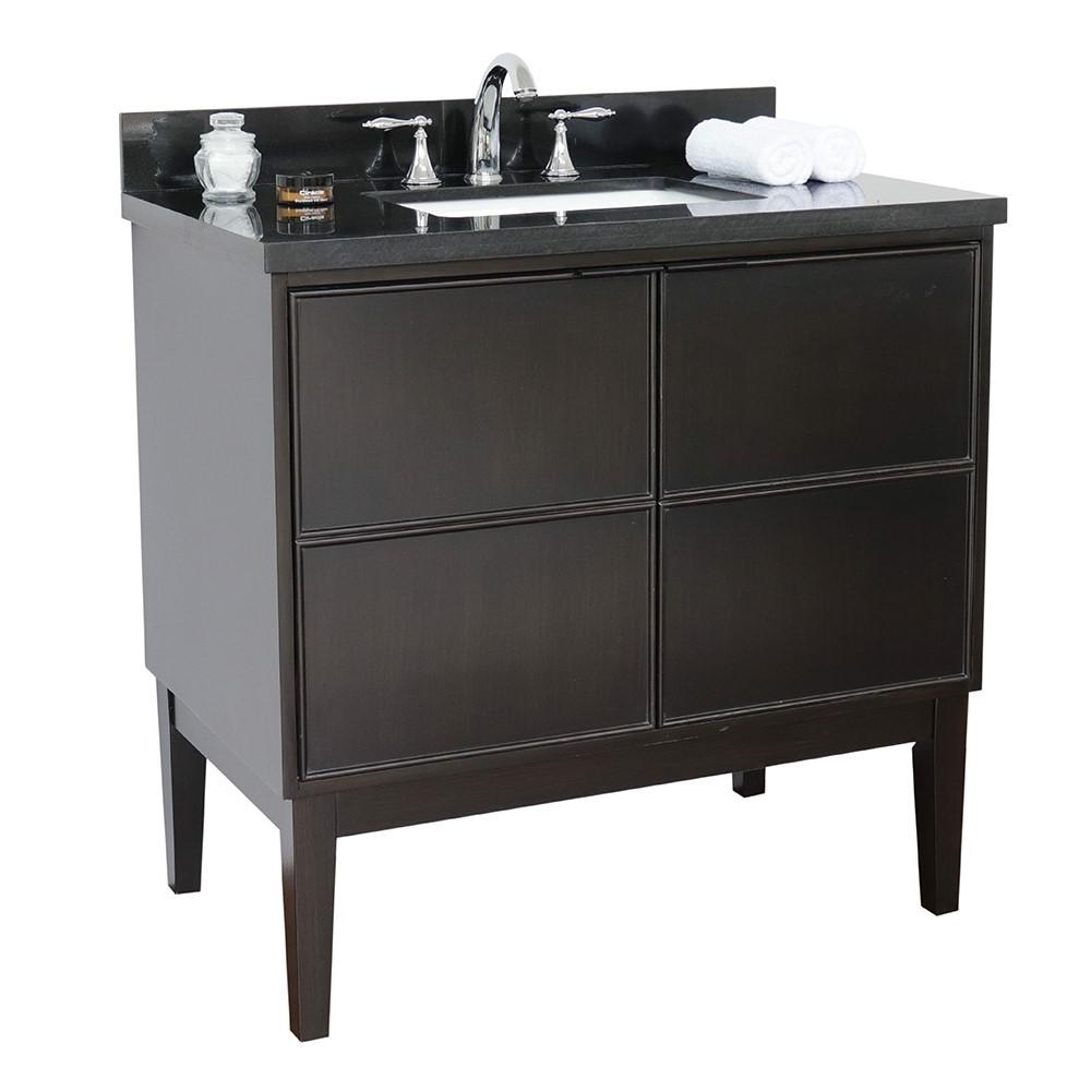 37 Single vanity in Cappuccino finish with Black Galaxy top and rectangle sink. Picture 3
