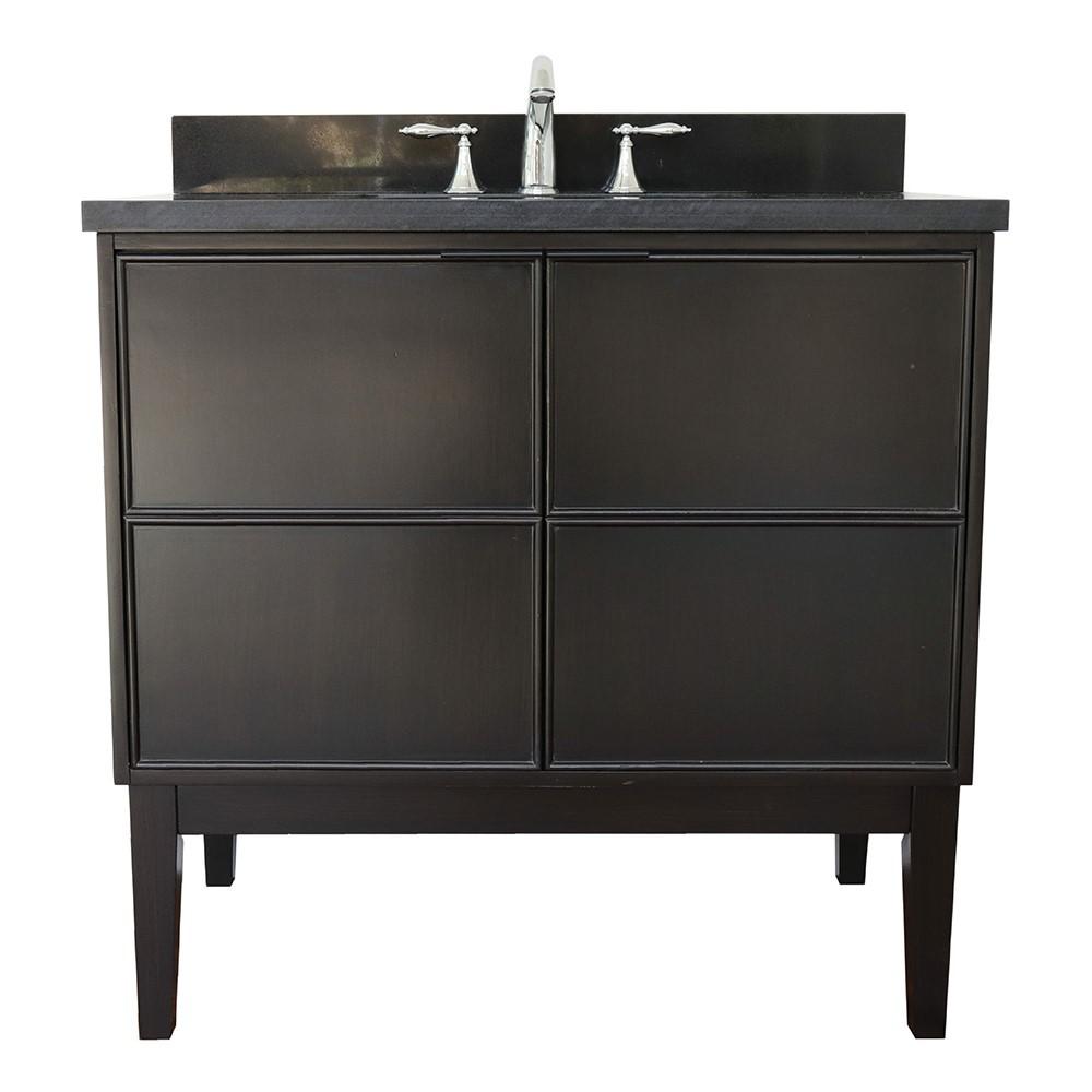37 Single vanity in Cappuccino finish with Black Galaxy top and rectangle sink. Picture 4