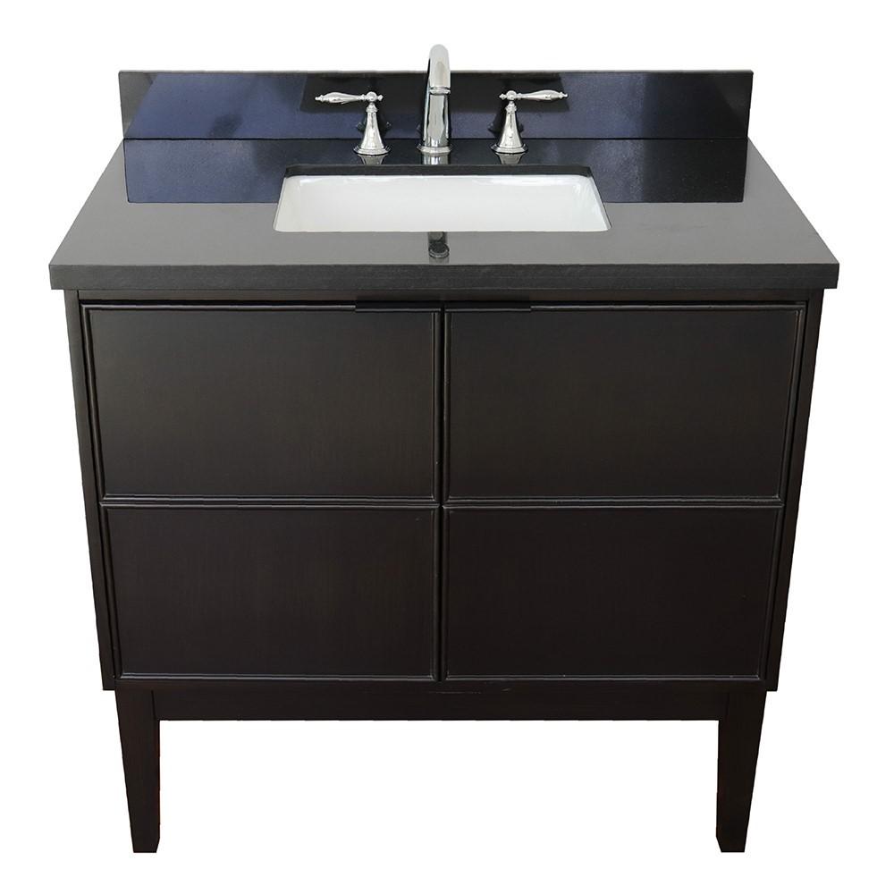 37 Single vanity in Cappuccino finish with Black Galaxy top and rectangle sink. Picture 8
