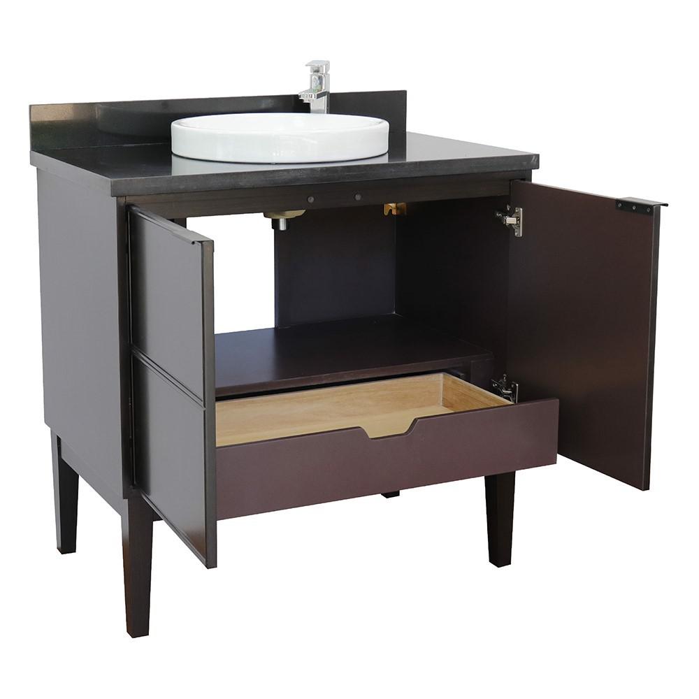 37 Single vanity in Cappuccino finish with Black Galaxy top and rectangle sink. Picture 15