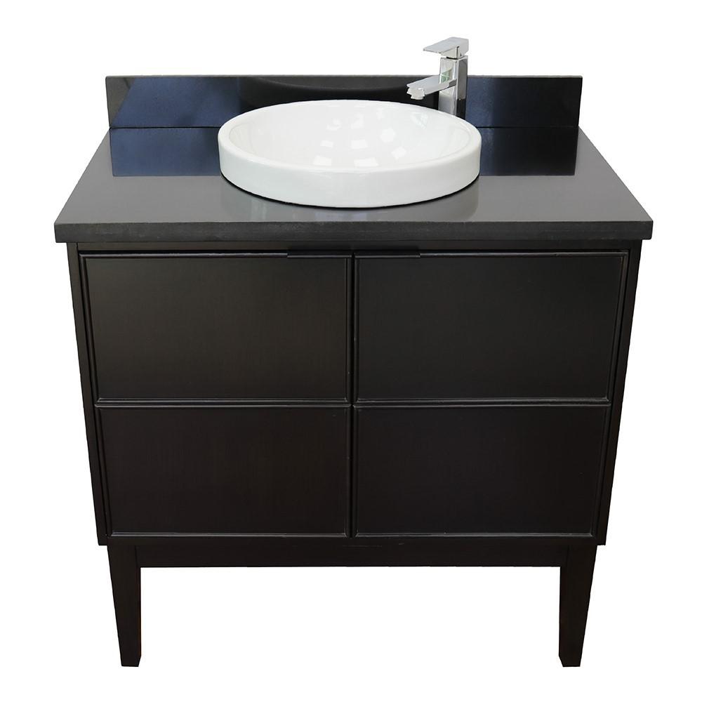 37 Single vanity in Cappuccino finish with Black Galaxy top and rectangle sink. Picture 17