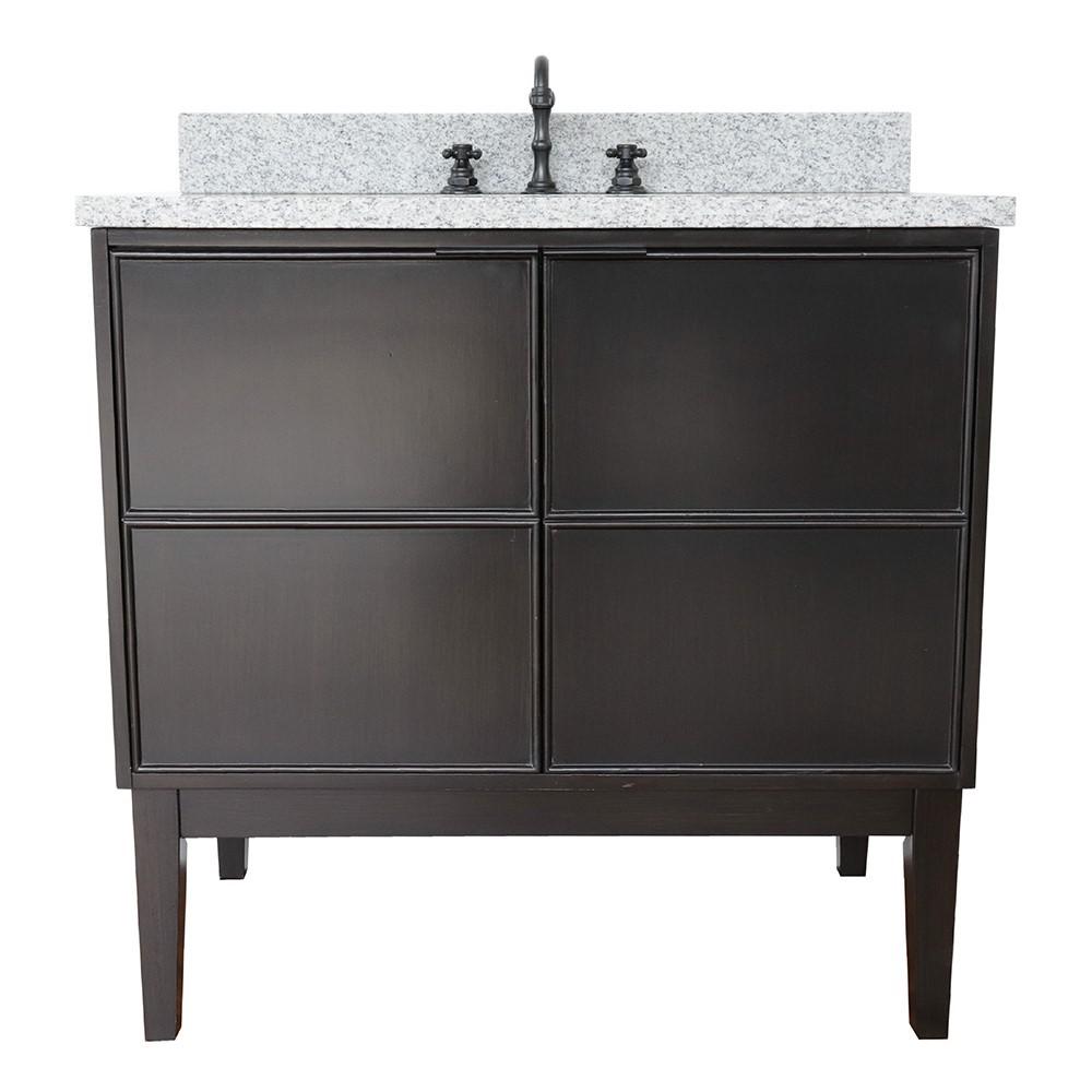 37 Single vanity in Cappuccino finish with Gray granite top and oval sink. Picture 3