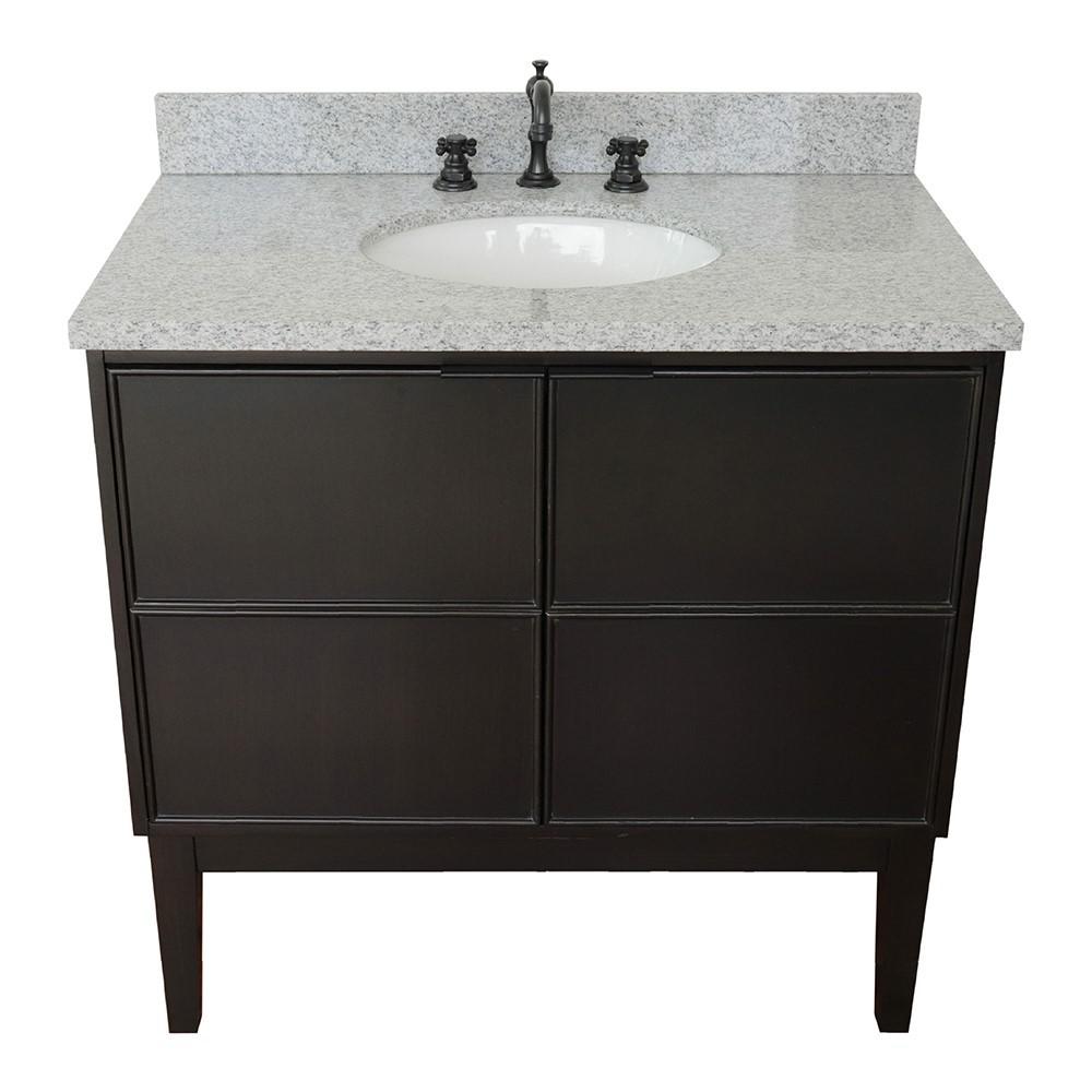 37 Single vanity in Cappuccino finish with Gray granite top and oval sink. Picture 8