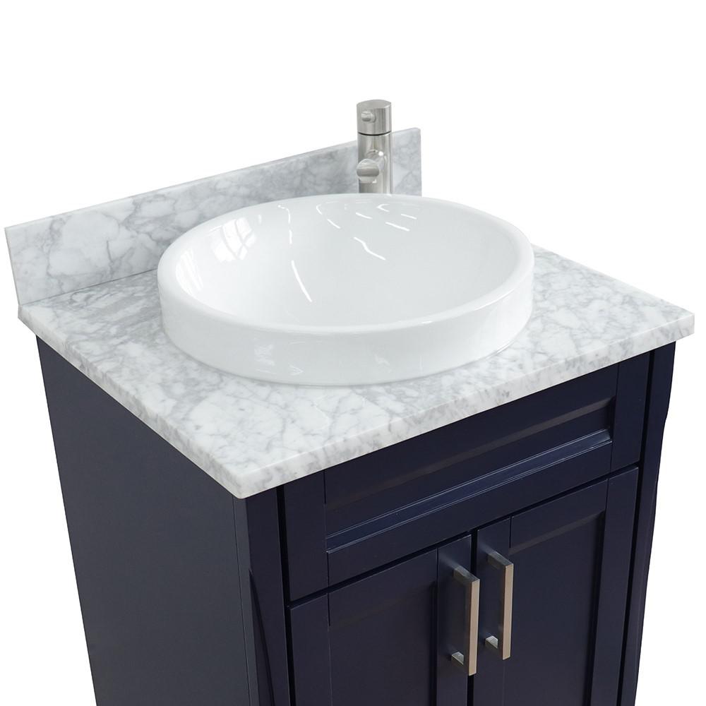 25 Single sink vanity in Blue finish with White Carrara marble and round sink. Picture 7