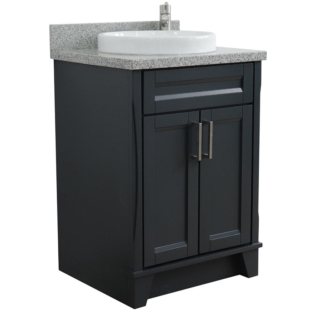 25 Single sink vanity in Dark Gray finish with Gray granite and round sink. Picture 1