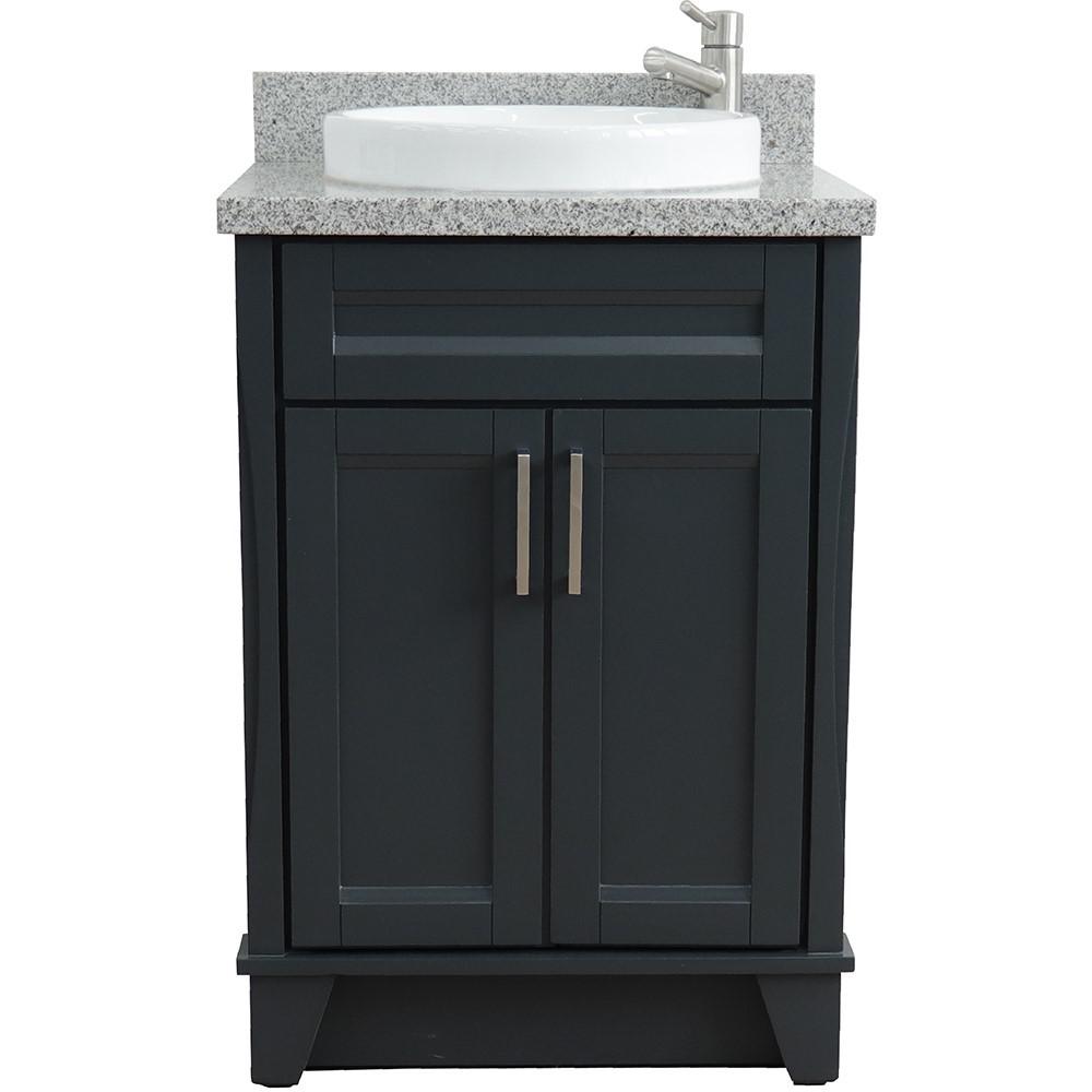 25 Single sink vanity in Dark Gray finish with Gray granite and round sink. Picture 4