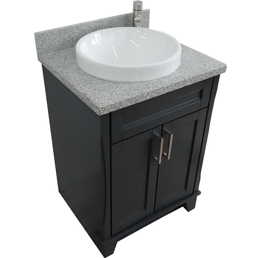 25 Single sink vanity in Dark Gray finish with Gray granite and round sink. Picture 8