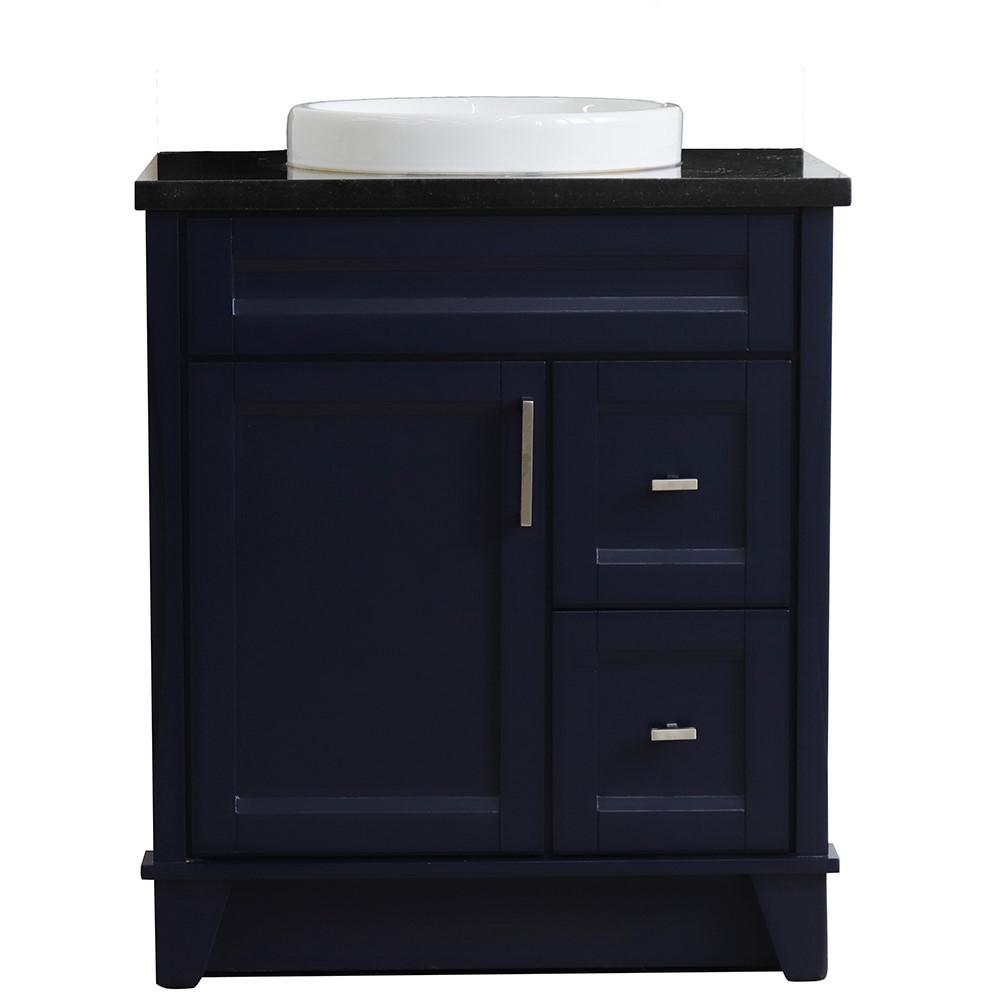 31 Single sink vanity in Blue finish with Black galaxy granite with round sink. Picture 6