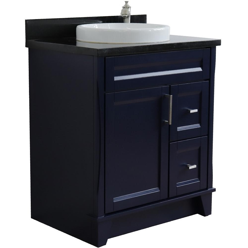 31 Single sink vanity in Blue finish with Black galaxy granite with round sink. Picture 7