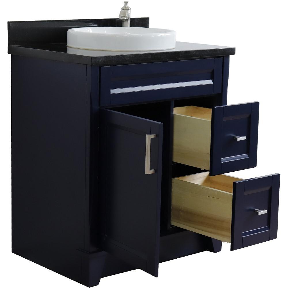 31 Single sink vanity in Blue finish with Black galaxy granite with round sink. Picture 8