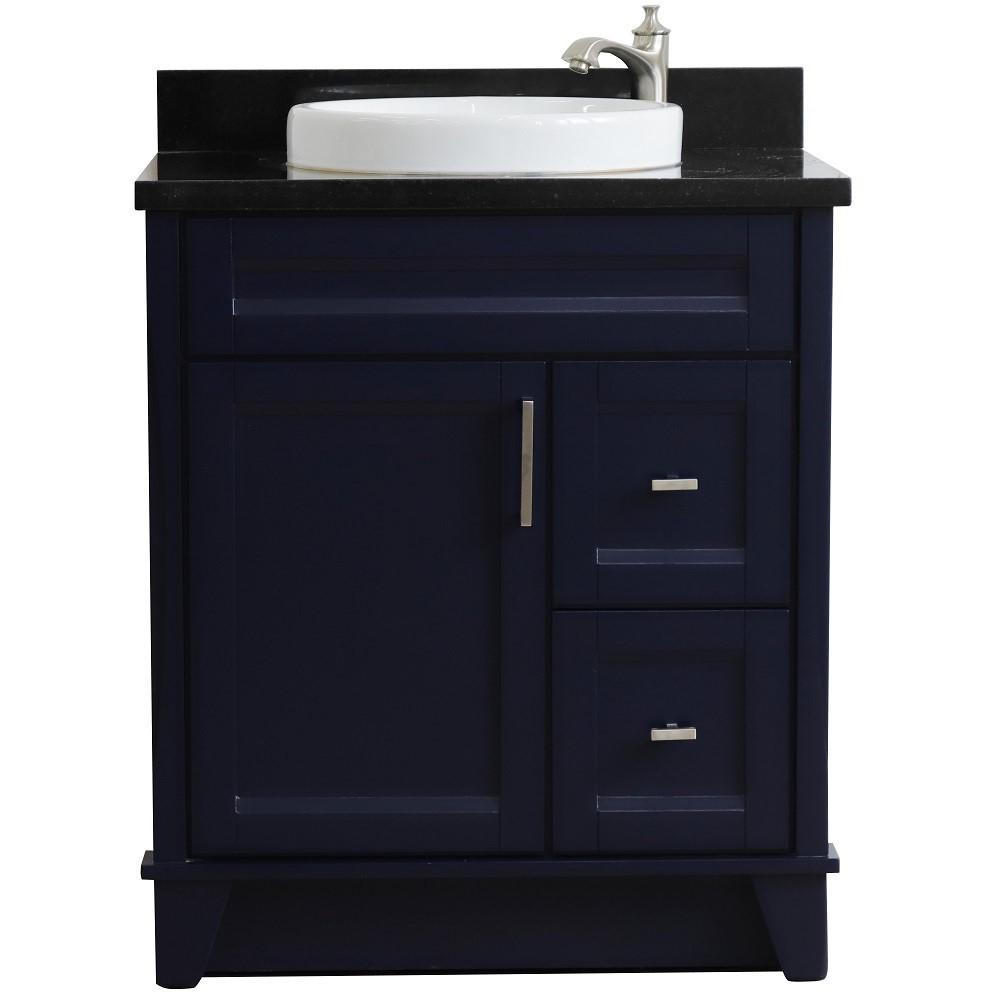 31 Single sink vanity in Blue finish with Black galaxy granite with round sink. Picture 9