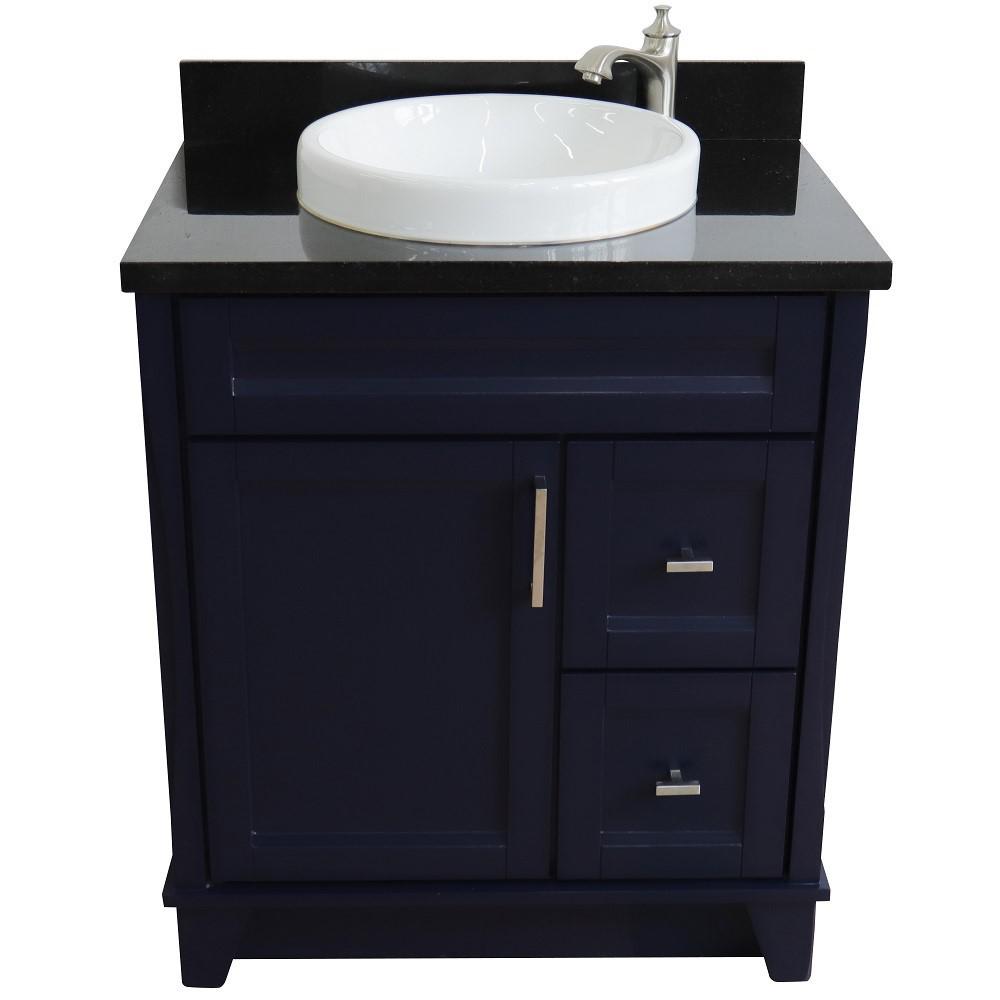 31 Single sink vanity in Blue finish with Black galaxy granite with round sink. Picture 12