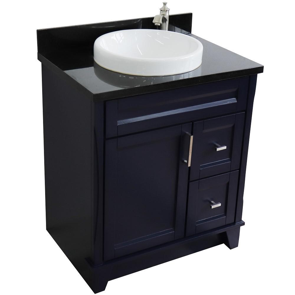 31 Single sink vanity in Blue finish with Black galaxy granite with round sink. Picture 13