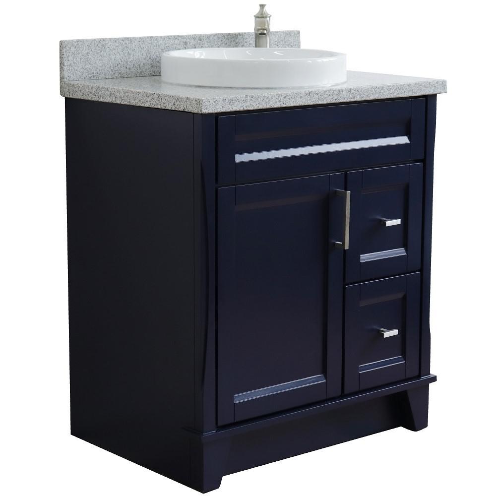 31 Single sink vanity in Blue finish with Gray granite with round sink. Picture 7
