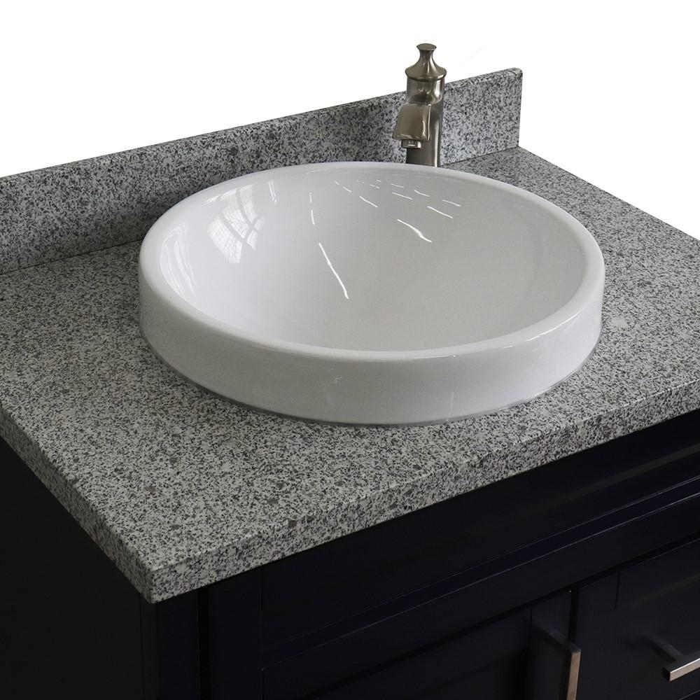 31 Single sink vanity in Blue finish with Gray granite with round sink. Picture 10