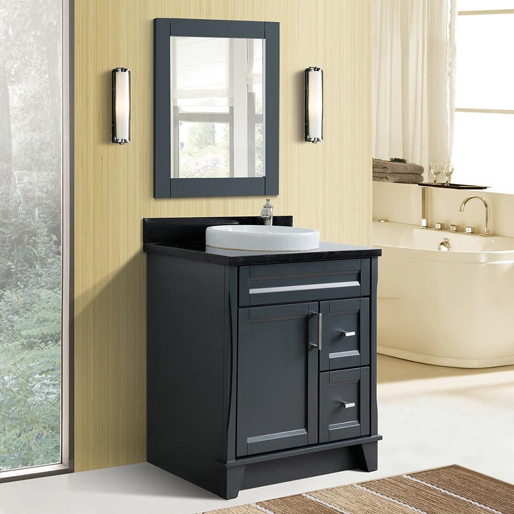 Single sink vanity in Dark Gray with Black galaxy granite with round sink. Picture 2