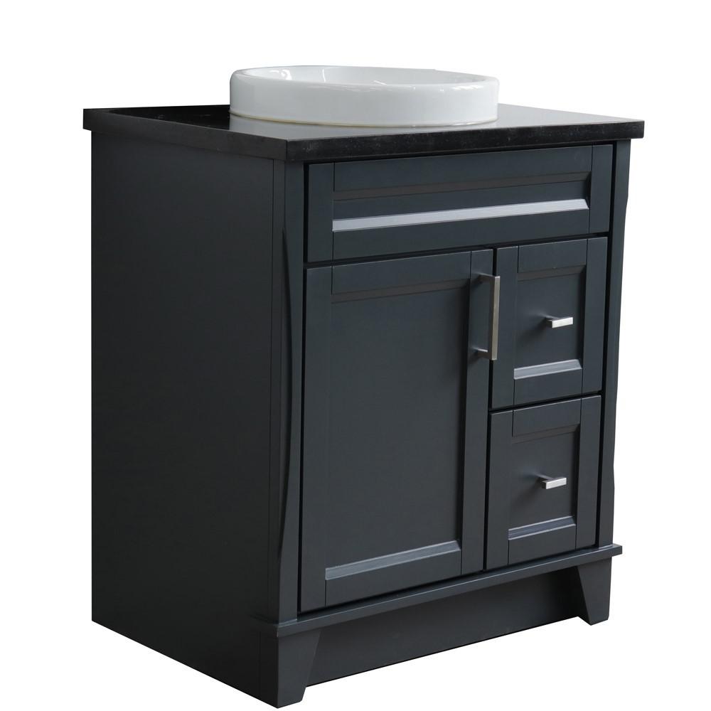 Single sink vanity in Dark Gray with Black galaxy granite with round sink. Picture 6