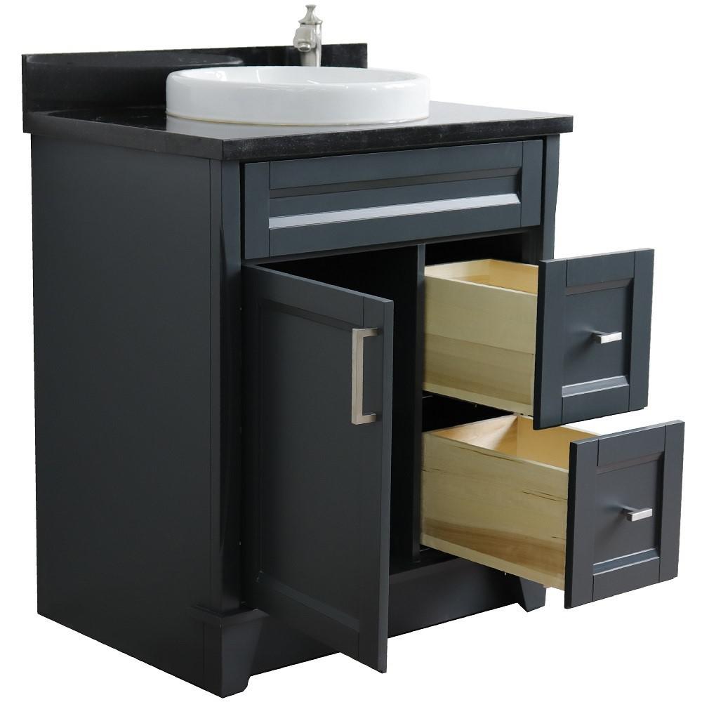 Single sink vanity in Dark Gray with Black galaxy granite with round sink. Picture 7