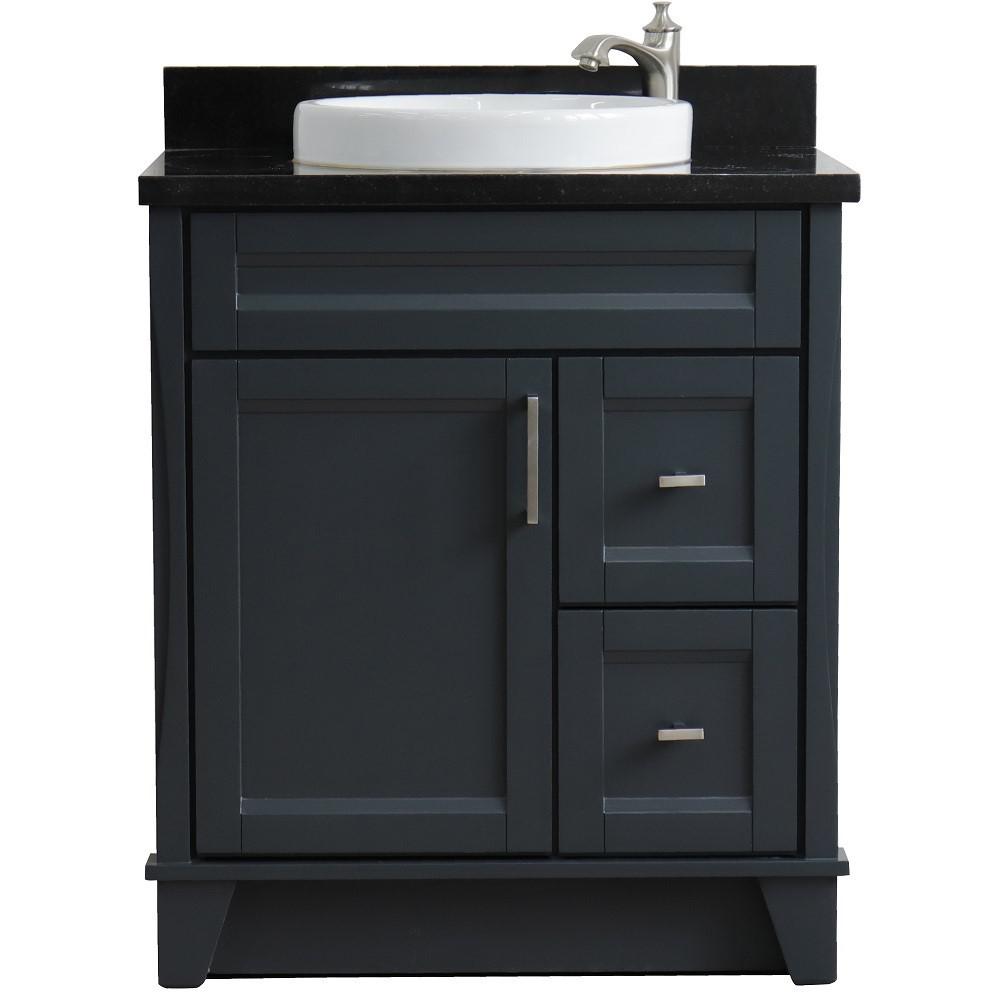 Single sink vanity in Dark Gray with Black galaxy granite with round sink. Picture 8