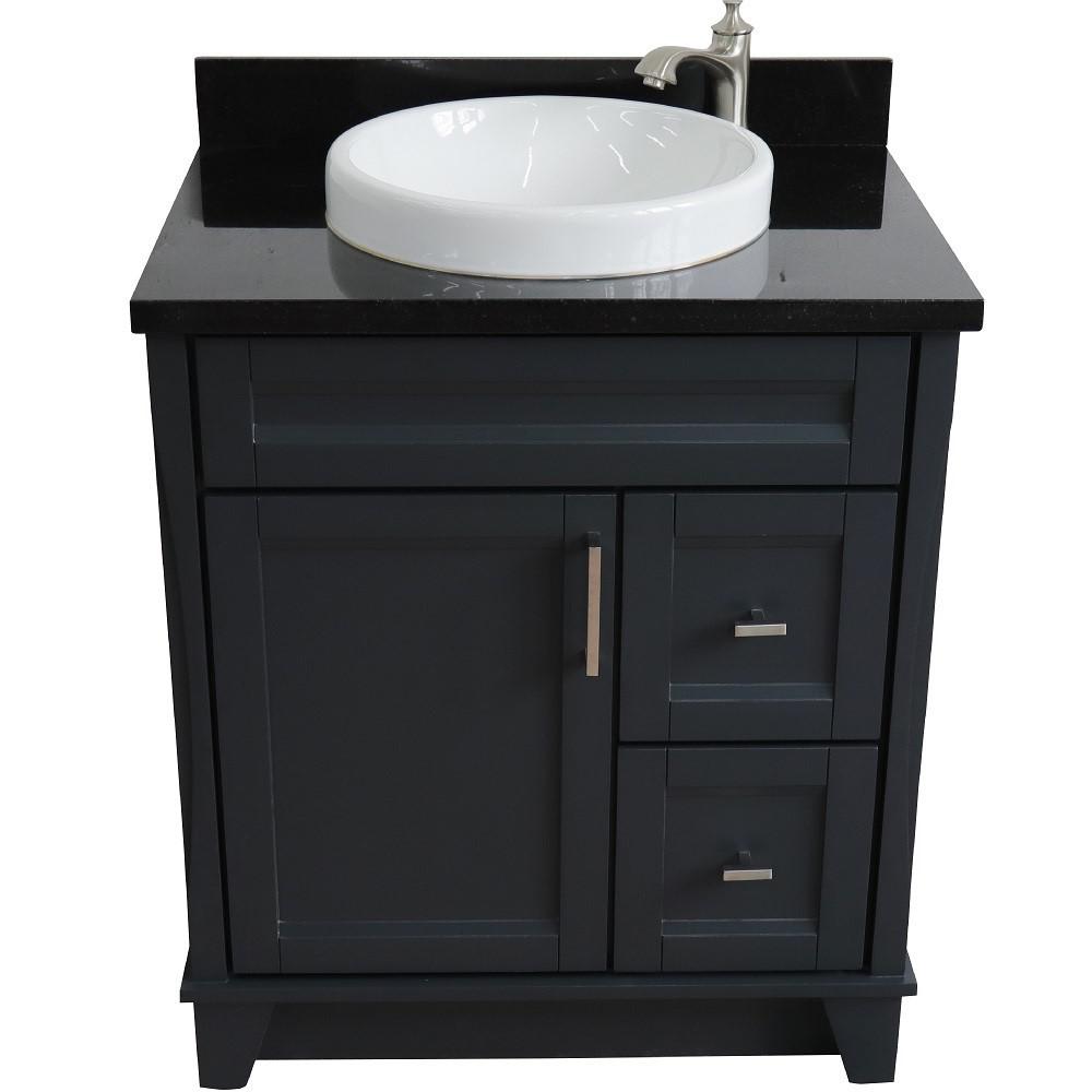Single sink vanity in Dark Gray with Black galaxy granite with round sink. Picture 10