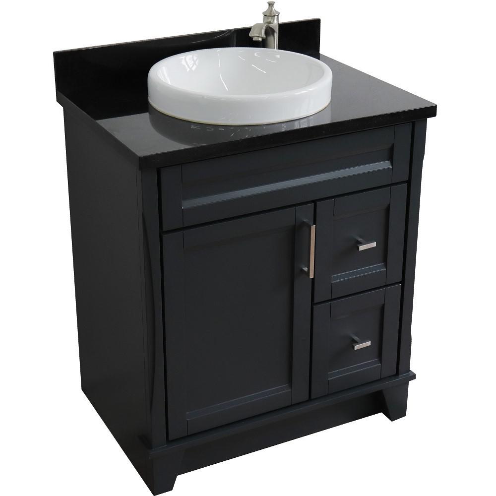 Single sink vanity in Dark Gray with Black galaxy granite with round sink. Picture 11