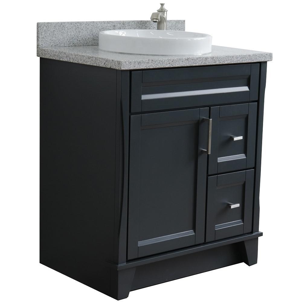 31 Single sink vanity in Dark Gray finish with Gray granite with round sink. Picture 3