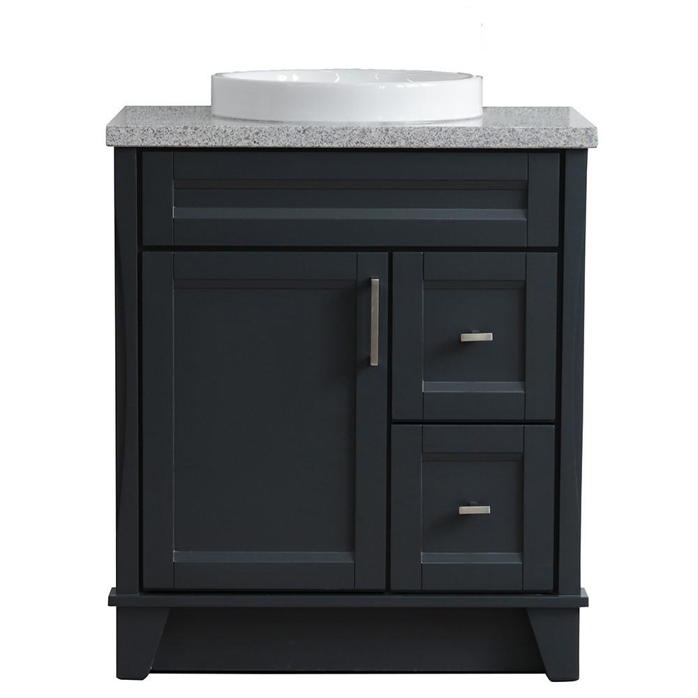 31 Single sink vanity in Dark Gray finish with Gray granite with round sink. Picture 6