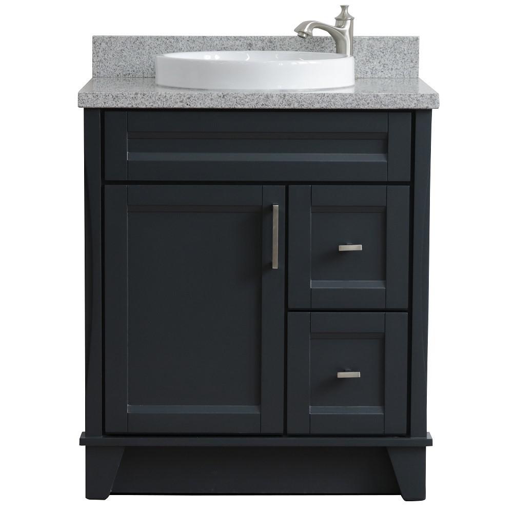 31 Single sink vanity in Dark Gray finish with Gray granite with round sink. Picture 9