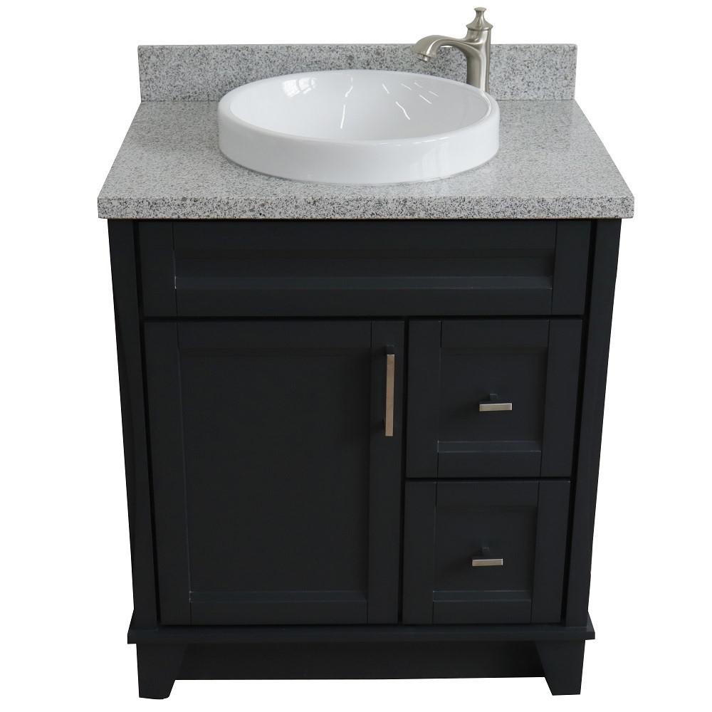 31 Single sink vanity in Dark Gray finish with Gray granite with round sink. Picture 12