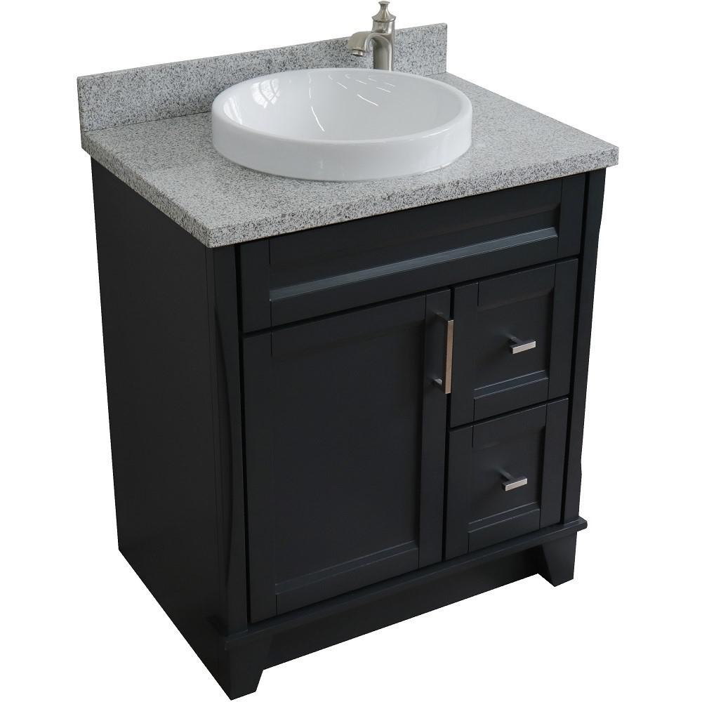 31 Single sink vanity in Dark Gray finish with Gray granite with round sink. Picture 13