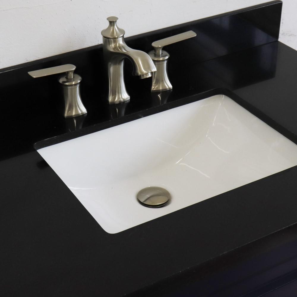 Single sink vanity in Blue with Black galaxy granite and rectangle sink. Picture 22
