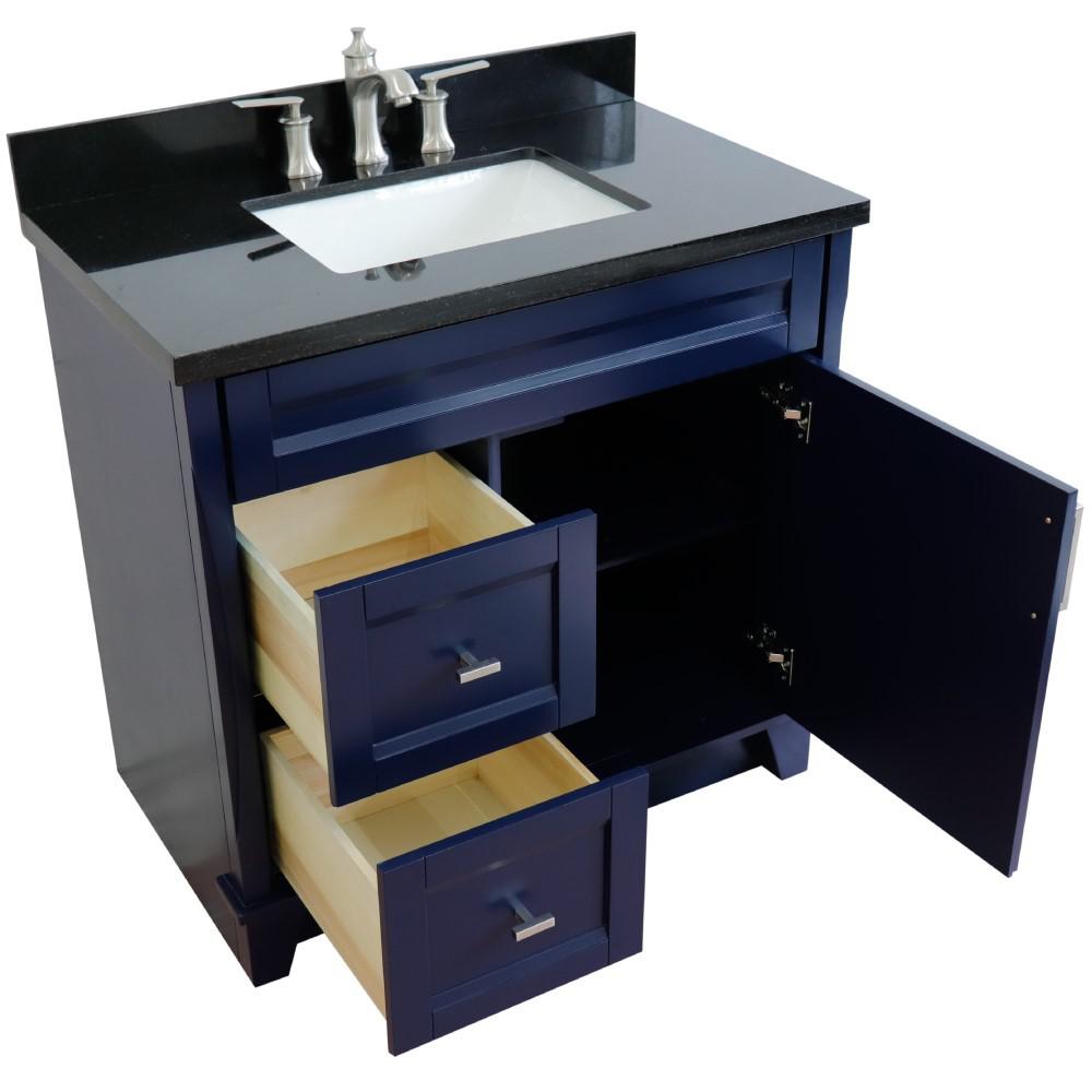 Single sink vanity in Blue with Black galaxy granite and rectangle sink. Picture 25