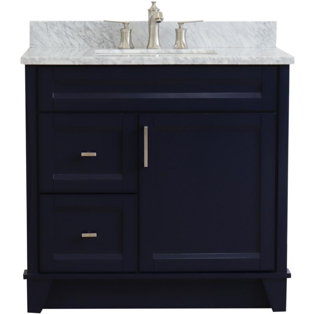 Single sink vanity in Blue with White Carrara marble and rectangle sink. Picture 20